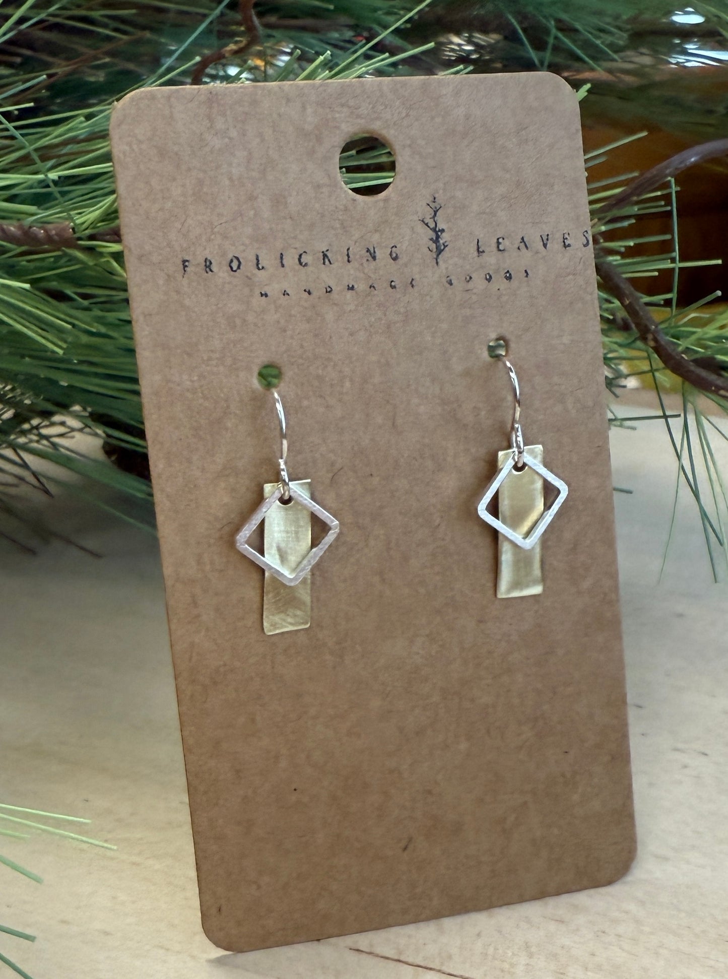 Brass Geo Earrings with Sterling Silver