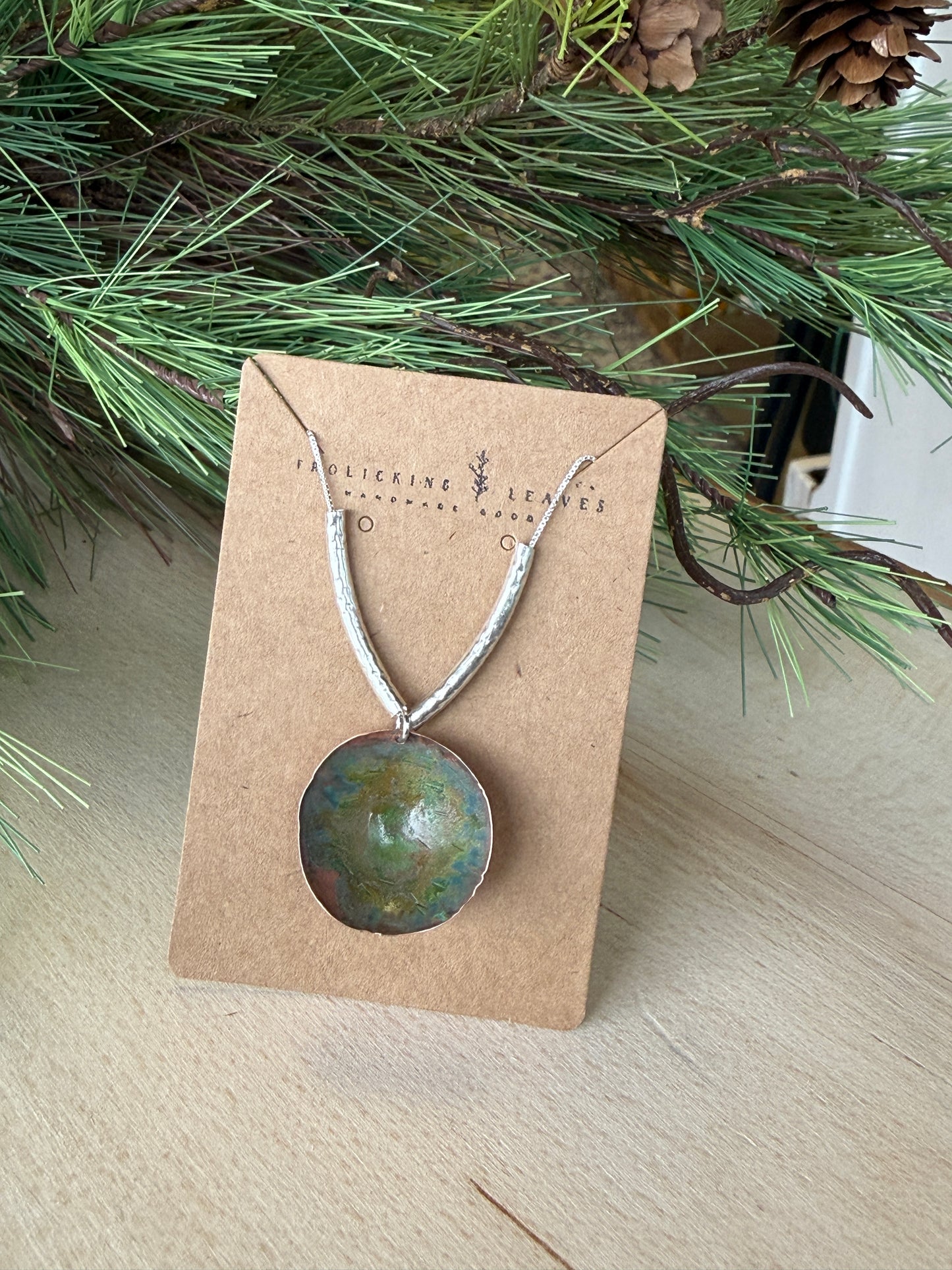 Patina Copper and Sterling Bowl Necklace