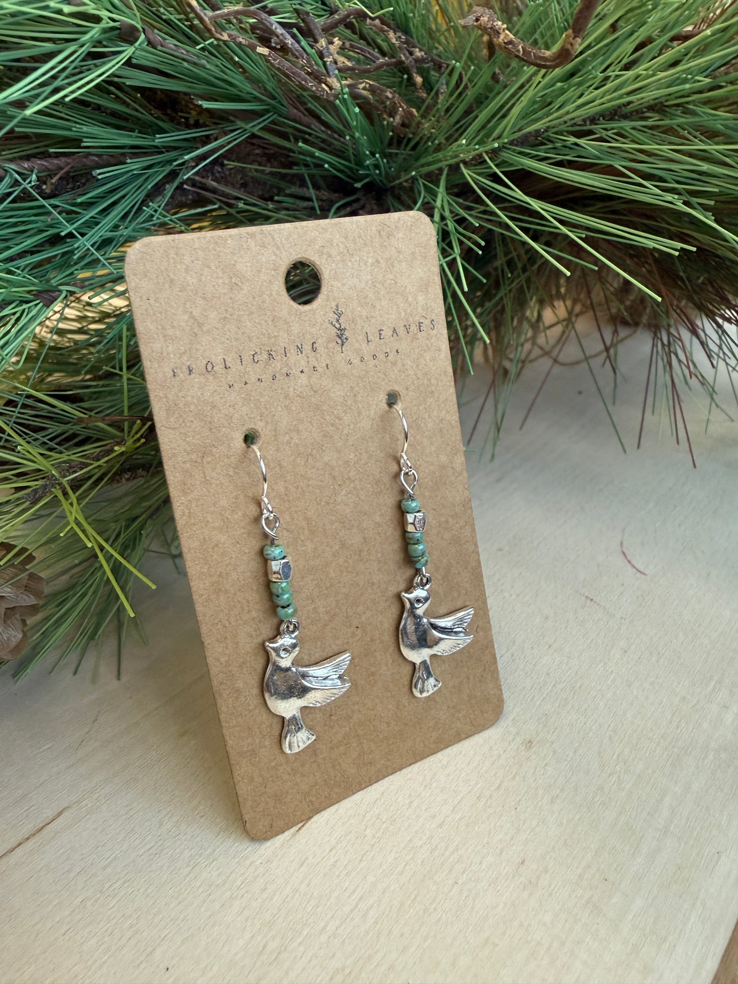 Beaded Bird Earrings Silver