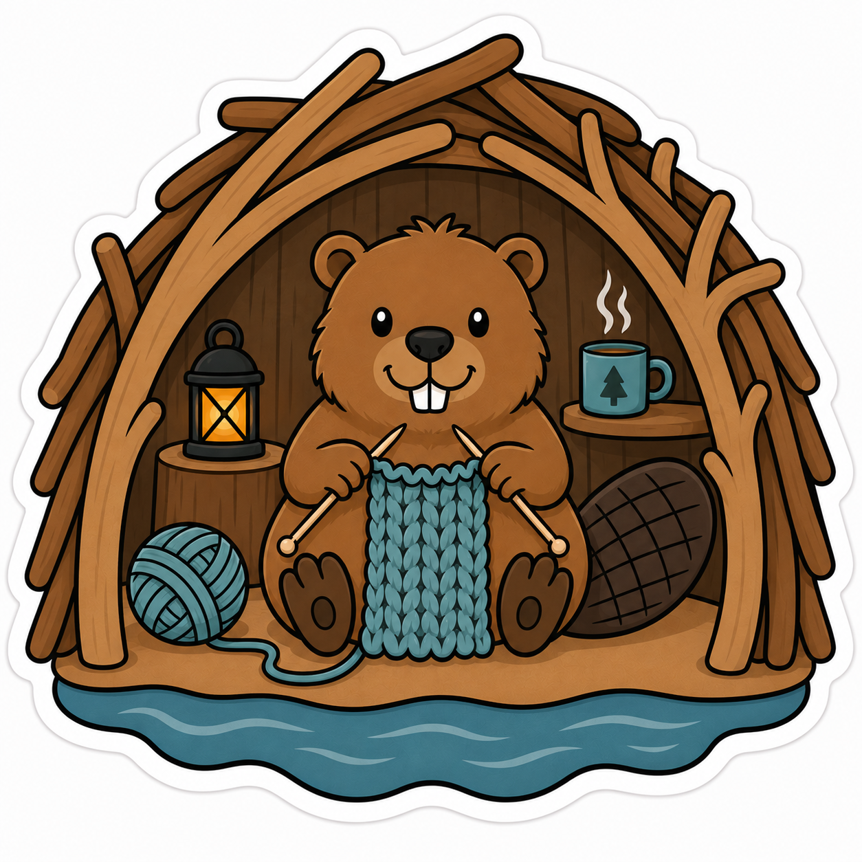 Knitting Beaver Vinyl Sticker