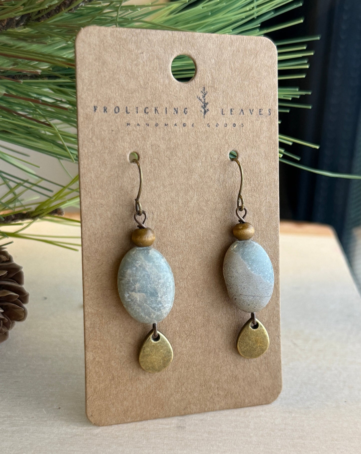 Blue Opal & Wood Drop Earrings