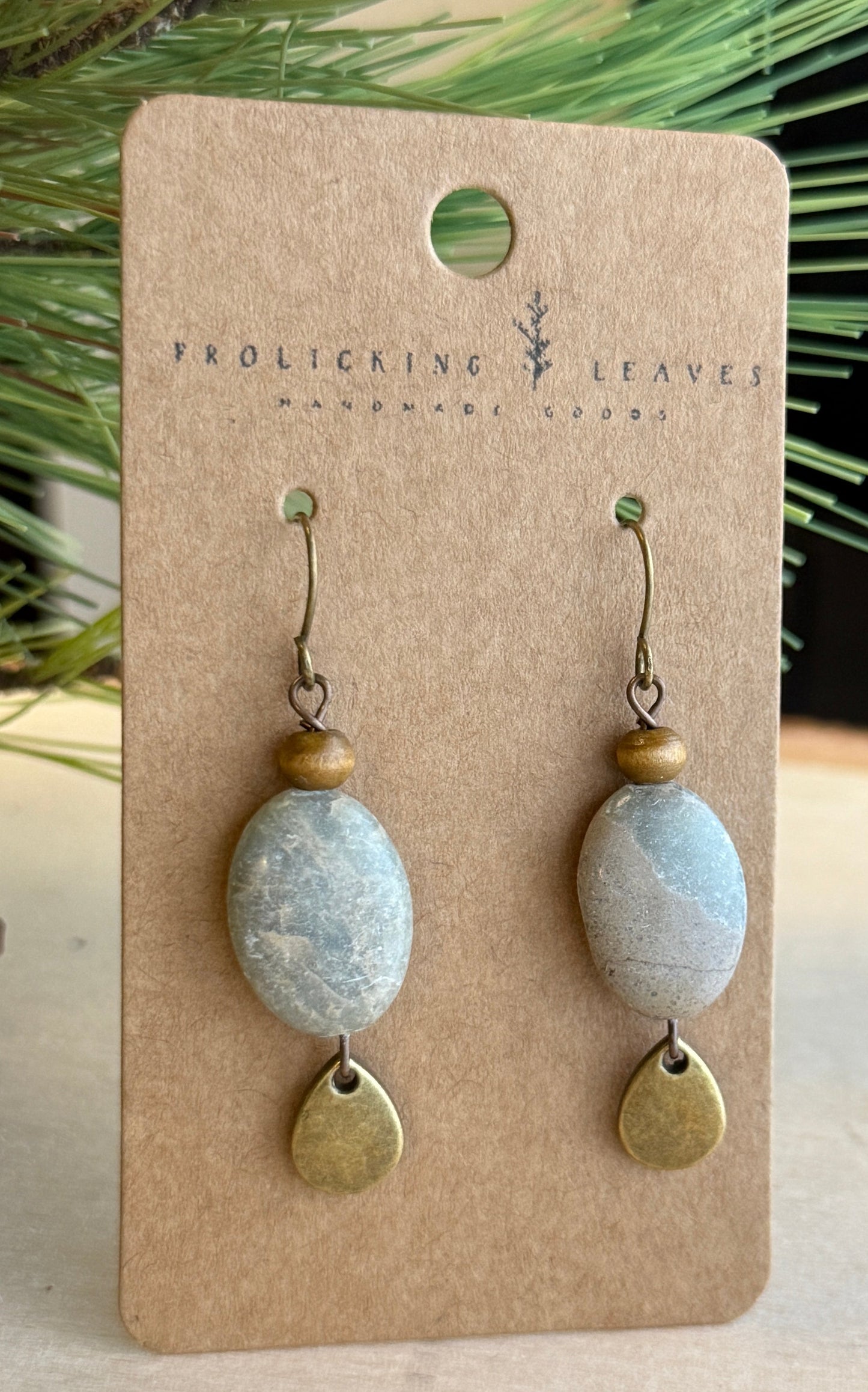 Blue Opal & Wood Drop Earrings