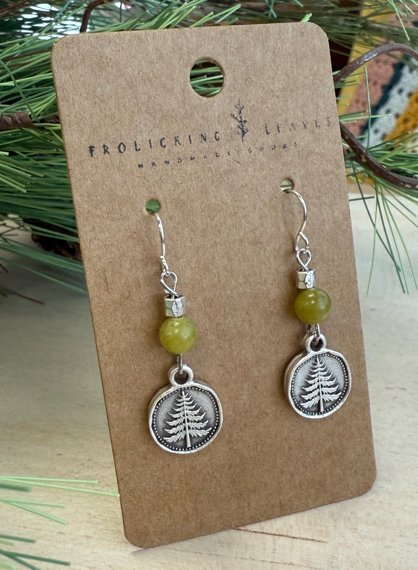 Olive Jade and Pine Drop Earrings