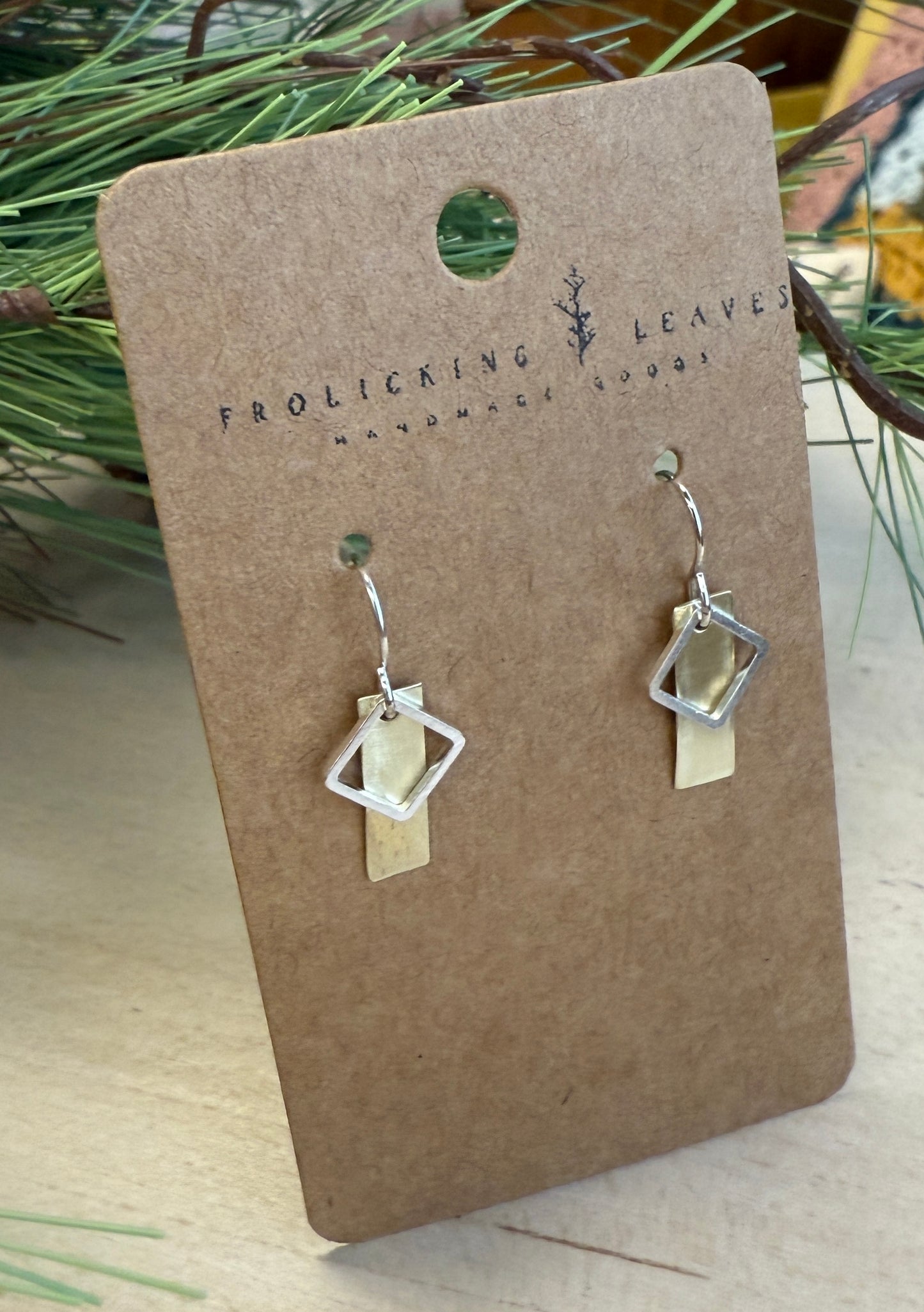 Brass Geo Earrings with Sterling Silver