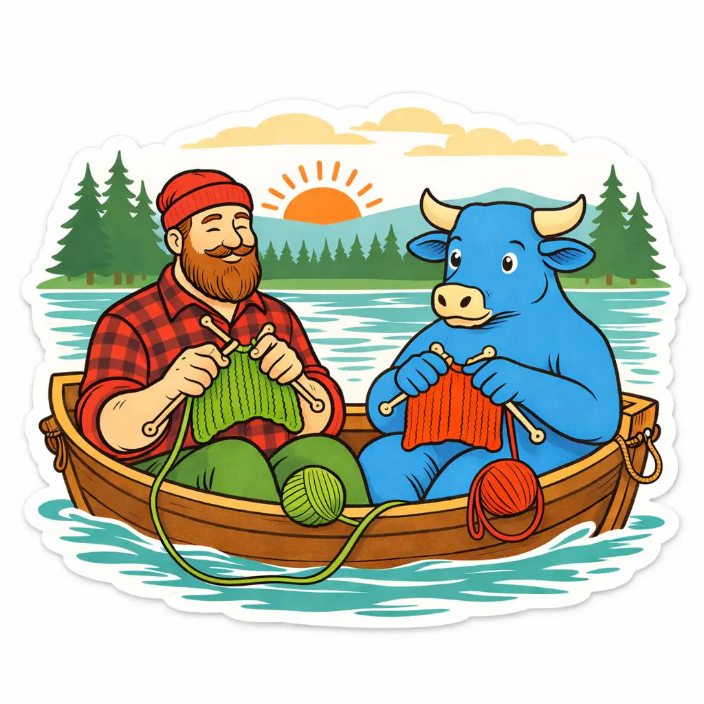 Paul & Babe Knitting in the Boat Sticker