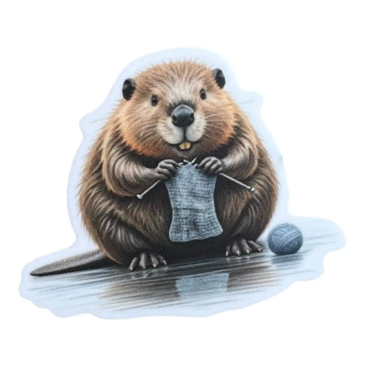 Knitting Beaver Vinyl Sticker