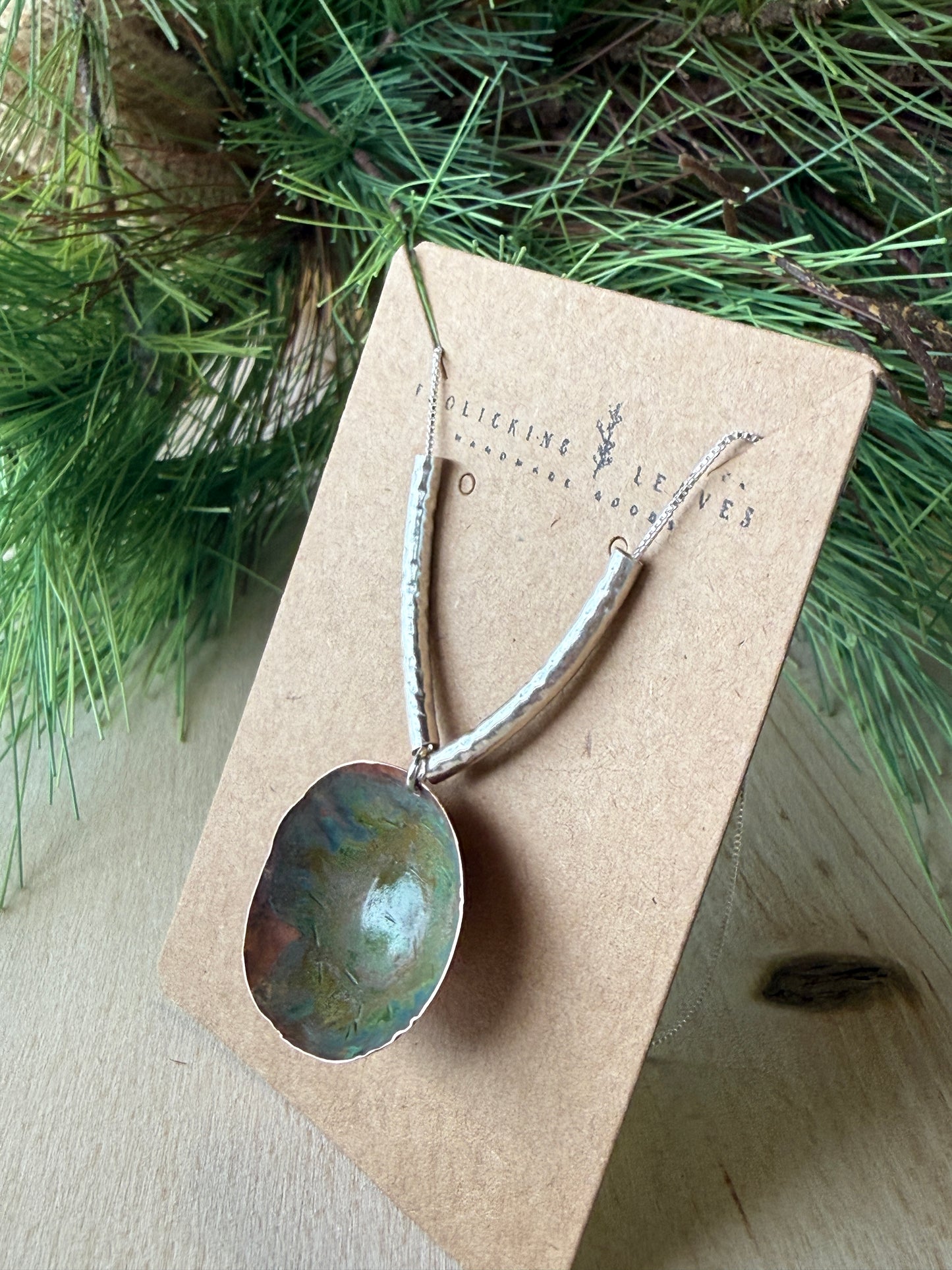 Patina Copper and Sterling Bowl Necklace