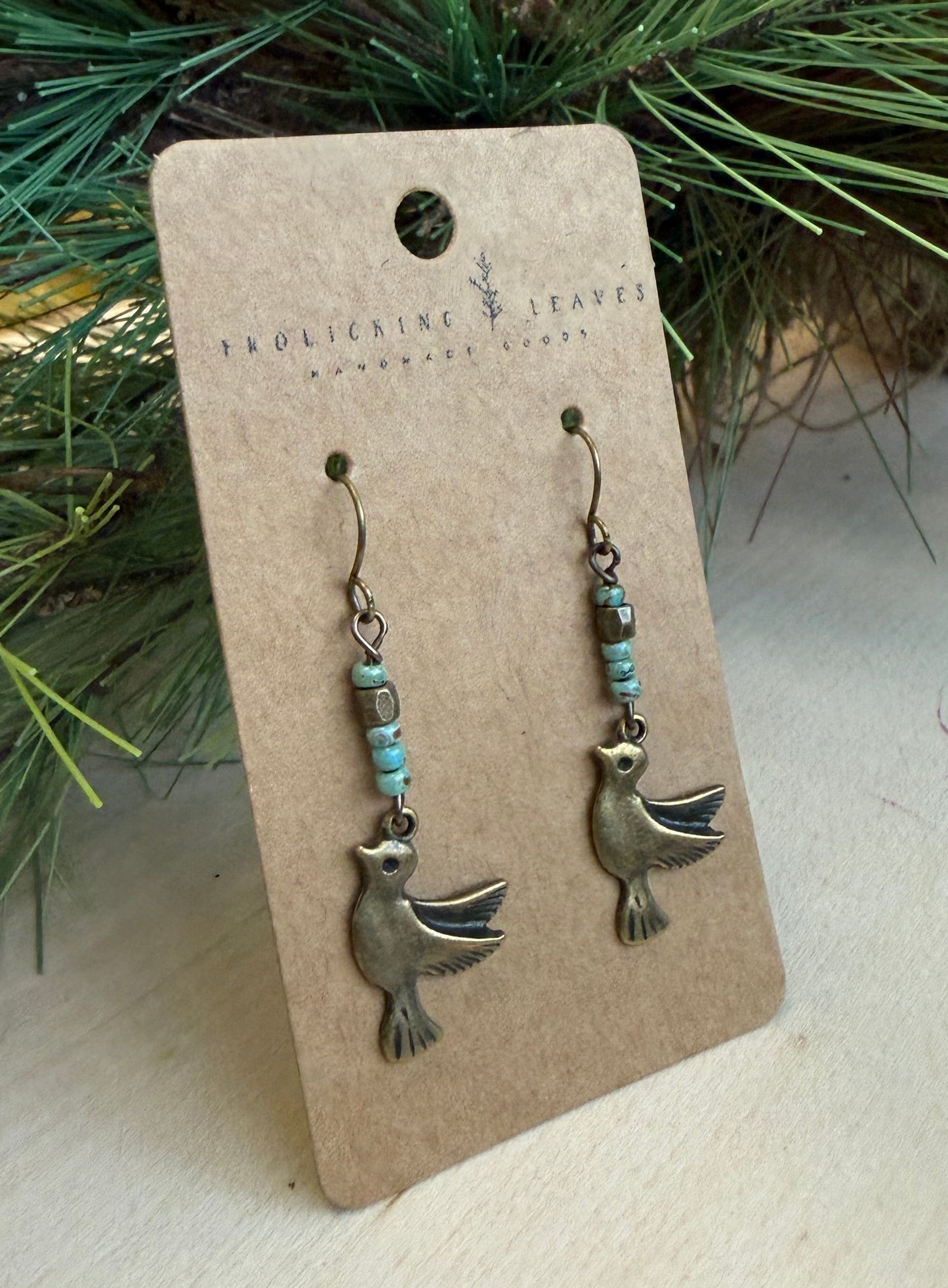 Beaded Bird Earrings Bronze