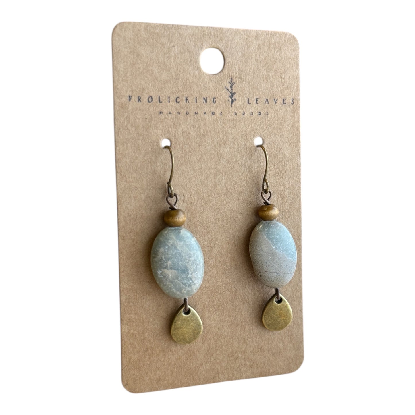Blue Opal & Wood Drop Earrings