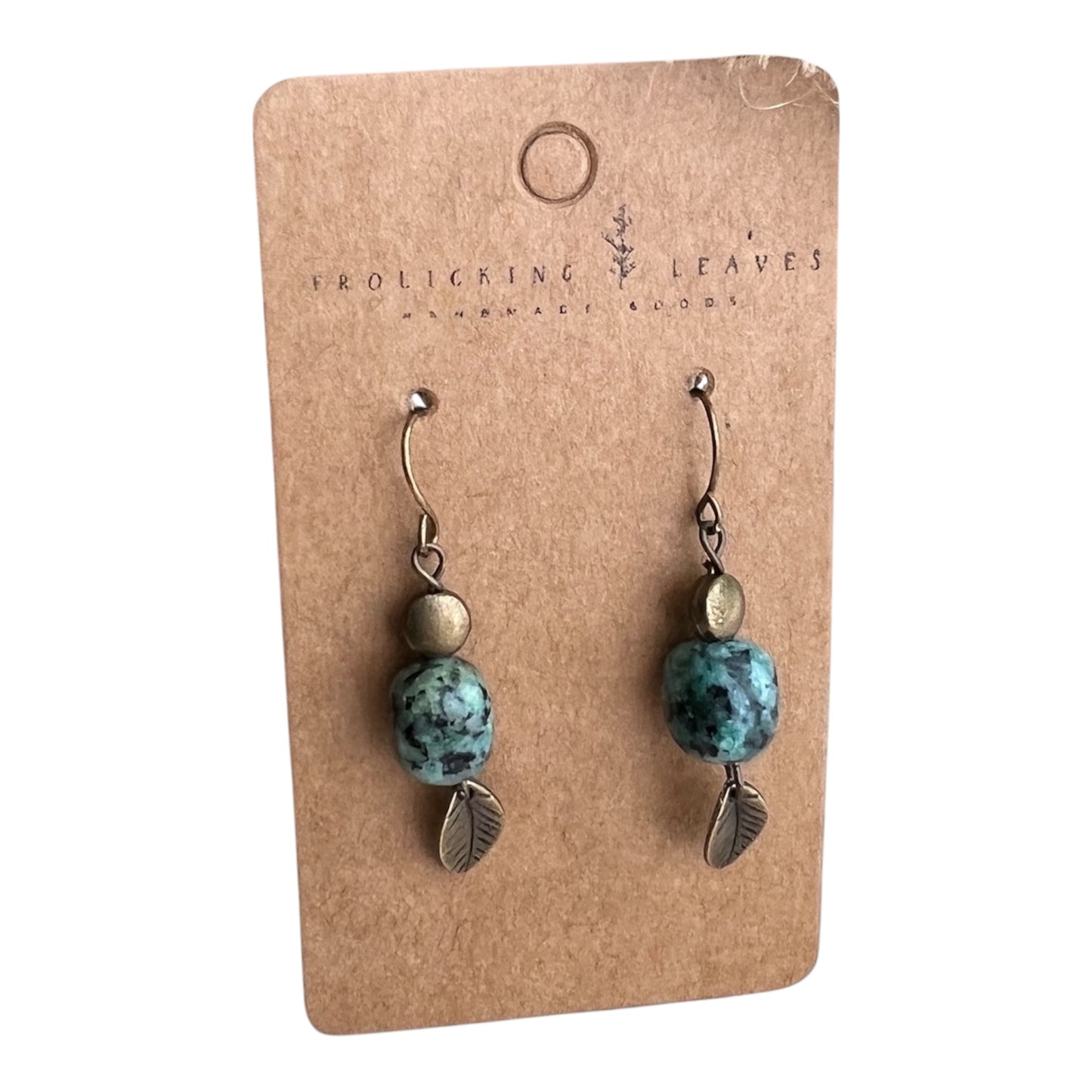 African Turquoise Bronze Leaf Earrings