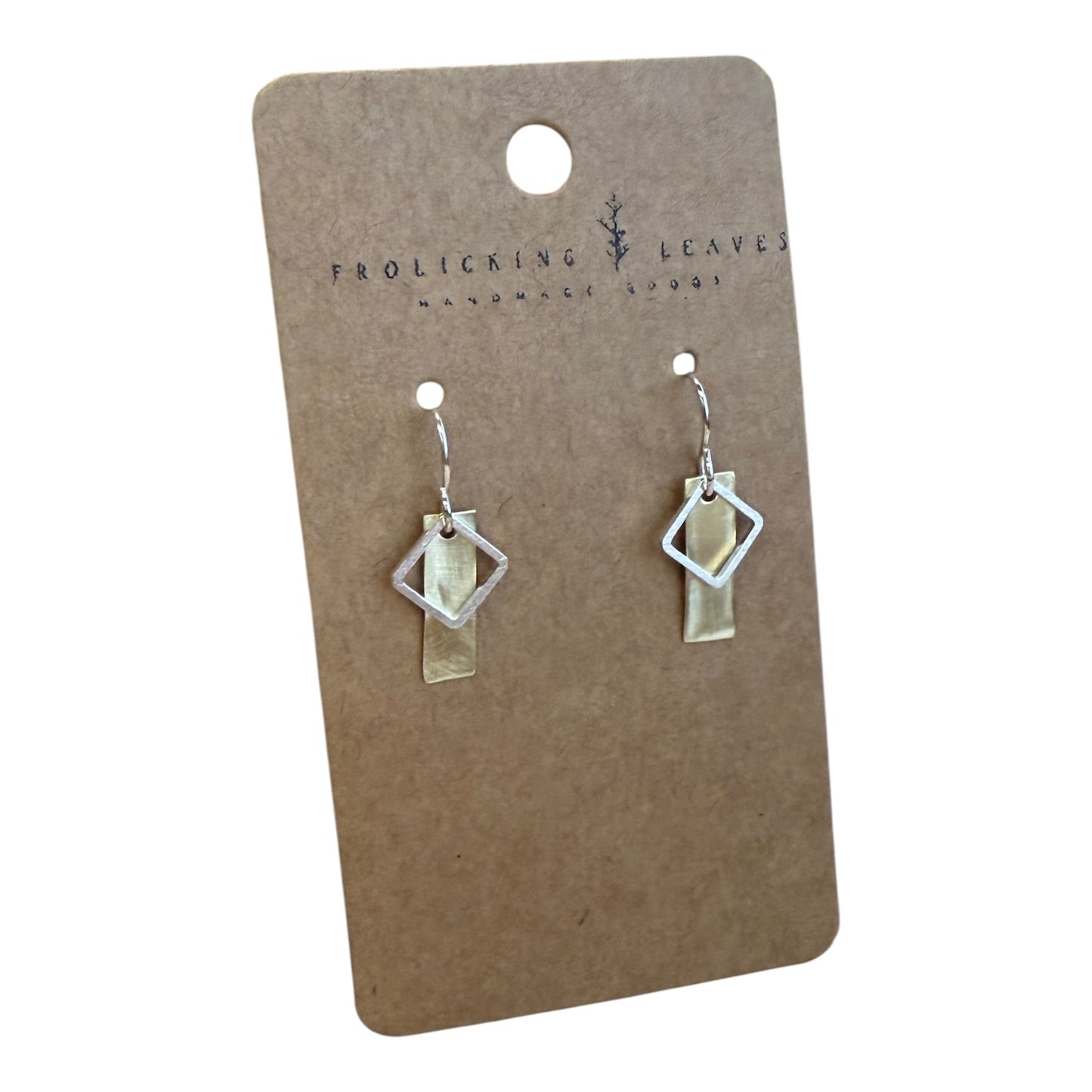 Brass Geo Earrings with Sterling Silver