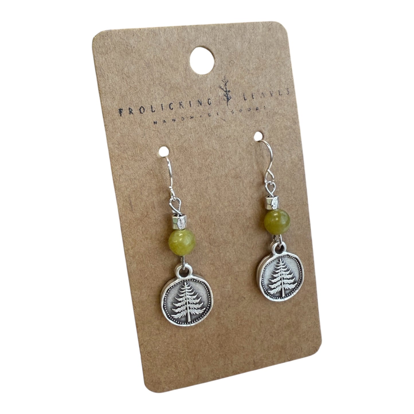 Olive Jade and Pine Drop Earrings
