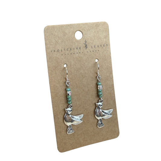 Beaded Bird Earrings Silver
